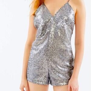 Urban Outfitters Motel Sequin Romper | Silver | XS